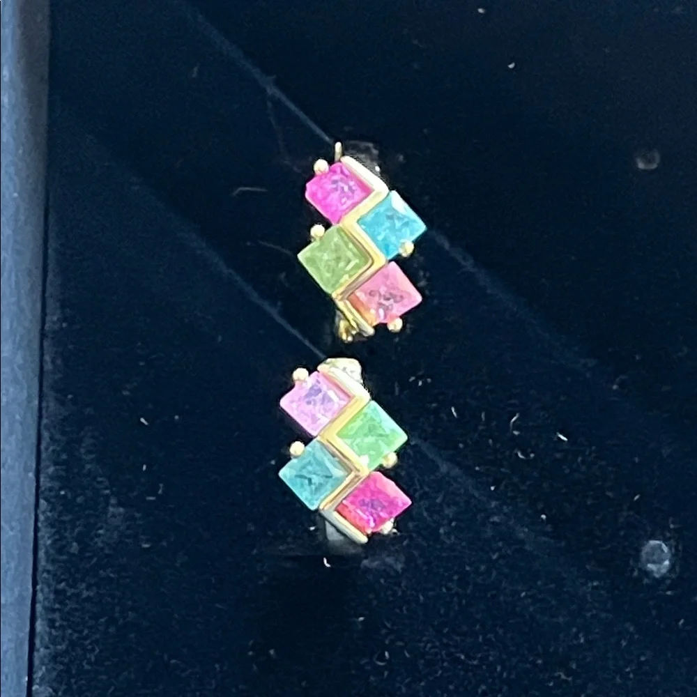 Girls cute Multicolor Gemstone Gold Small Hoop Earrings